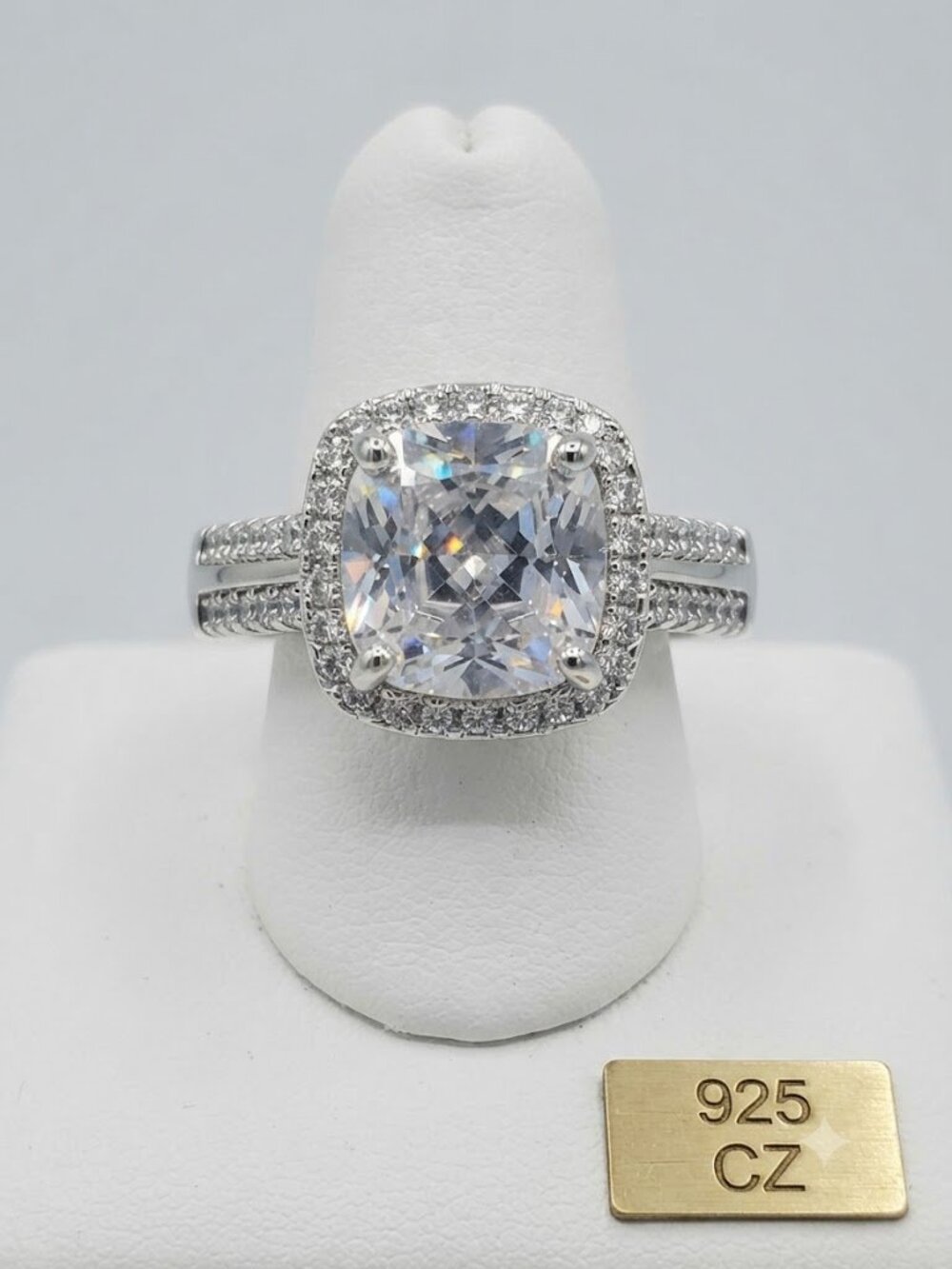 Cushion Cut CZ Halo Engagement Ring S925 Sterling Silver Size 5.5